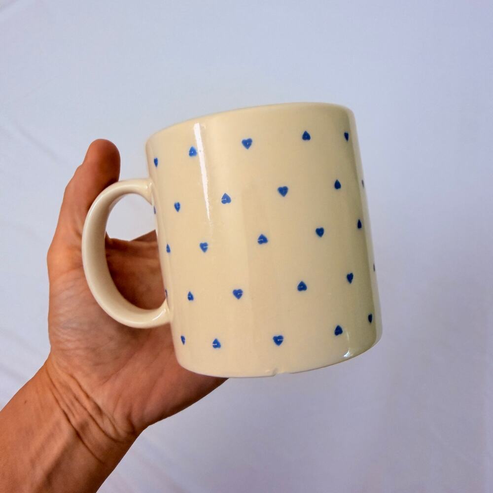 Vintage 1982 Heart & Arrow Cottagecore Blue Mini Hearts Coffee Cup